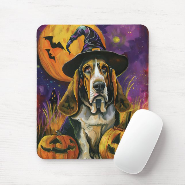 Tapis De Souris Éffrayant Halloween Hound Sorcière Et Citrouille (Avec souris)