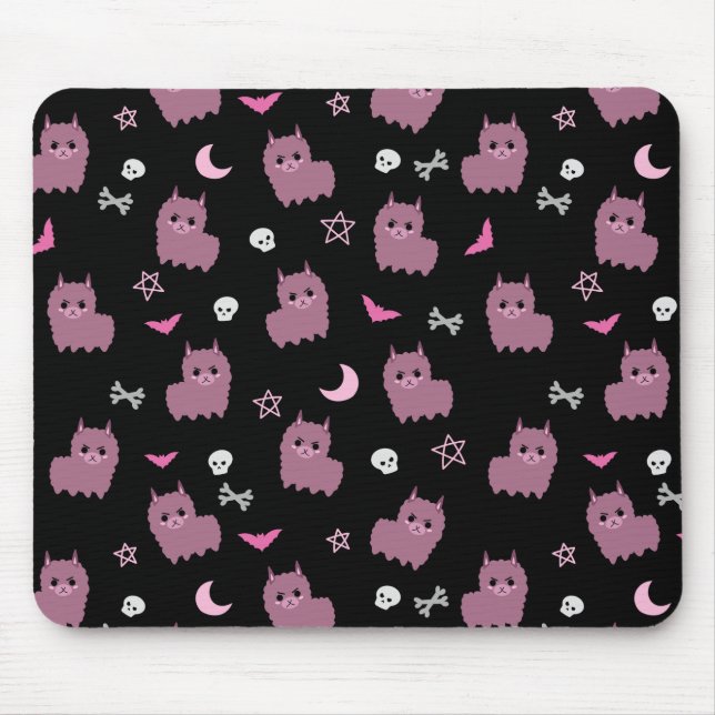 Tapis De Souris Éffrayant pastel goth llama motif sorcière violet (Devant)