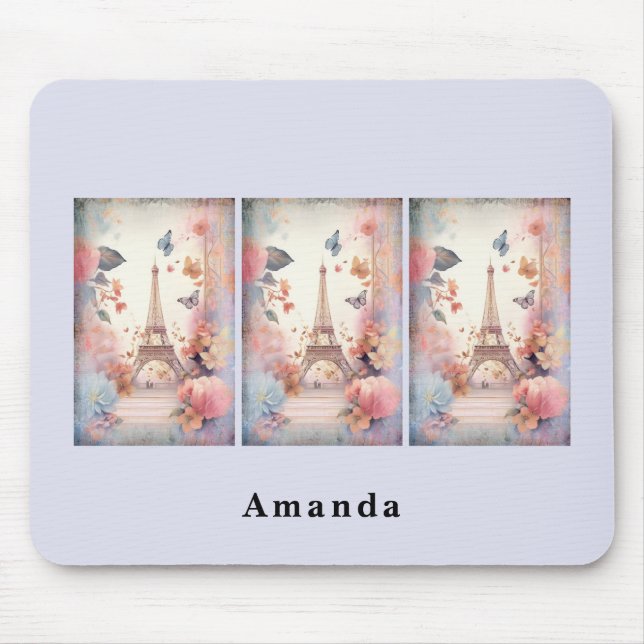 Tapis De Souris Eiffel Tower Butterflies and Flowers (Devant)