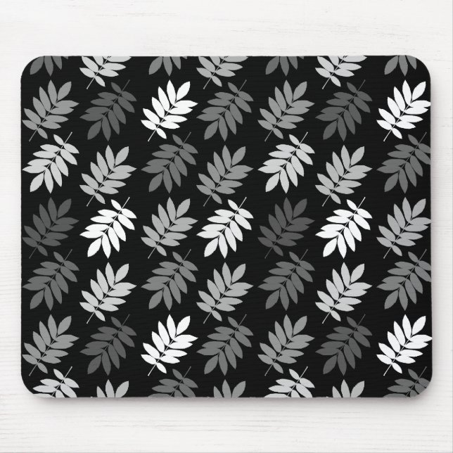 Tapis De Souris Elder Leaf Pattern Black White Grey (Devant)