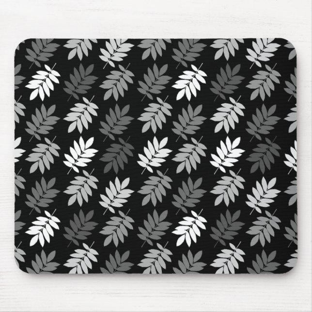 Tapis De Souris Elder Leaf Rpt Pattern Black White Grey (Devant)