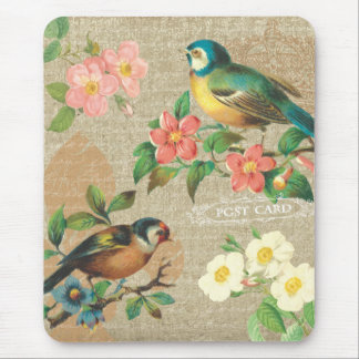 Tapis De Souris Élégance minable vintage rustique d'oiseaux et de