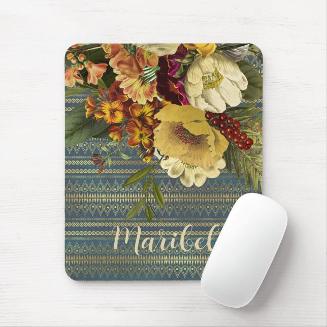 Tapis De Souris Élégance sombre Floral Personnalisé (Avec souris)