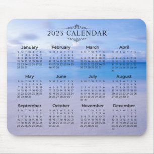 Tapis De Souris Élégant 2023 Calendrier Beach Arrière - plan   Mou