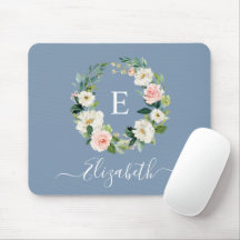 Elégant aquarelle rose floral Dusty bleu Monogramm