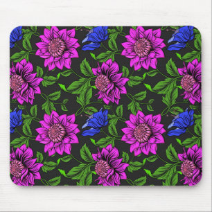 Tapis De Souris Élégant Arrière - plan Rose Et Fleur Bleue Noir