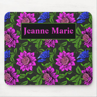Tapis De Souris Élégant Arrière - plan Rose Et Fleur Bleue Noir