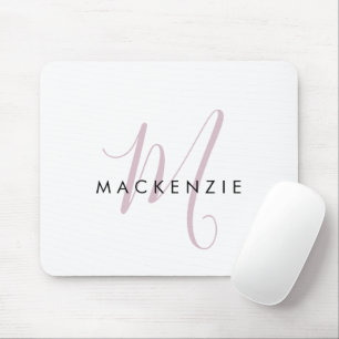 Tapis De Souris Élégant blanc blanc blanc clair rose Script Monogr