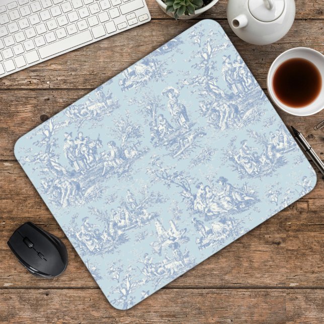 Tapis De Souris Elégant bleu vintage gris toile de jouy (Créateur téléchargé)