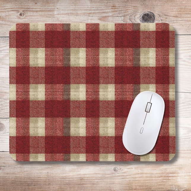 Tapis De Souris Elegant Burgundy Ivory Rust Red Plaid Pattern (Créateur téléchargé)