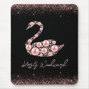 Tapis De Souris Elégant cygne rose perle sur Arrière - plan noir