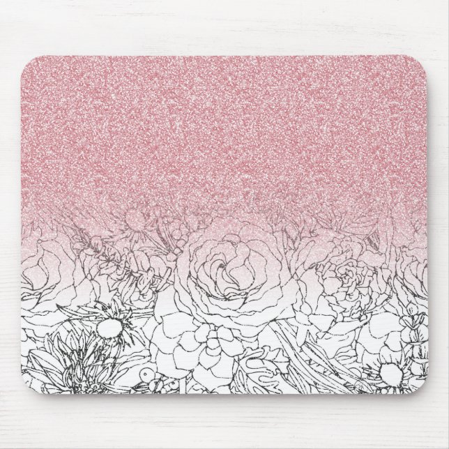 Tapis De Souris Élégant Doodle Floral rose Gradient Parties scinti (Devant)