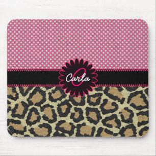 Tapis De Souris Élégant Empreinte de léopard et monogramme Polk