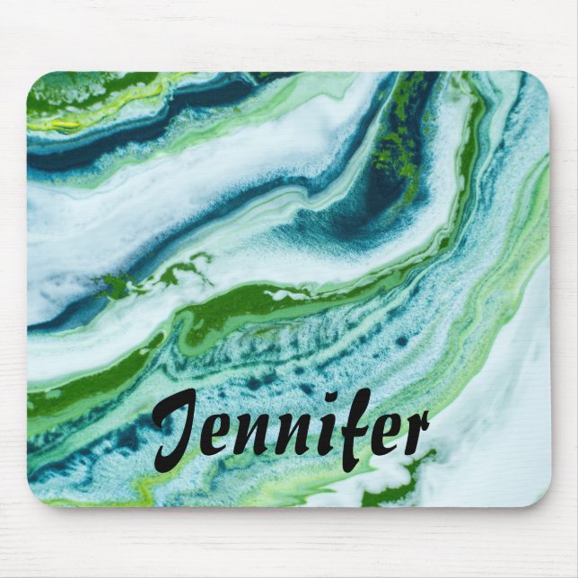 Tapis De Souris Élégant FAUX MARBRE BLANC BLANC Vert PERSONNALISÉ (Devant)