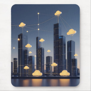 Tapis De Souris Élégant filaire futuriste Smart City - brillant