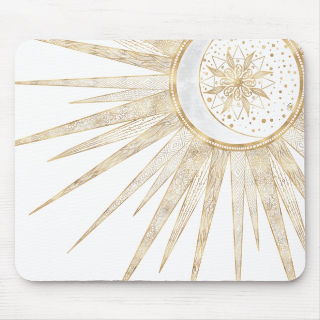 Tapis De Souris Elegant Gold Doodles Sun Moon Mandala Design (Devant)