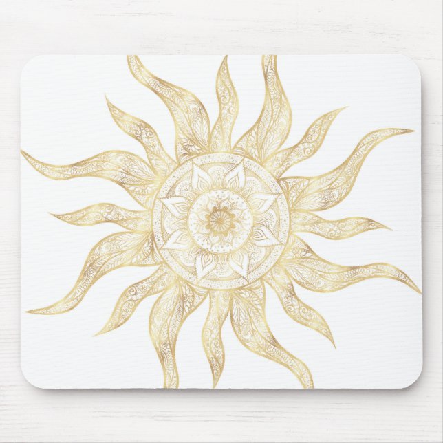 Tapis De Souris Elégant Gold Sun Mandala Design (Devant)