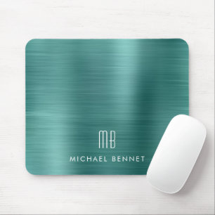 Tapis De Souris Elegant Green Metallic Monogram Name