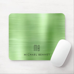 Tapis De Souris Elegant Green Metallic Monogram Name