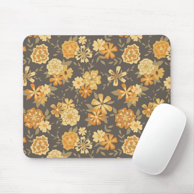 Tapis De Souris Elégant Jaune Orange Fleurs Botanique (Avec souris)