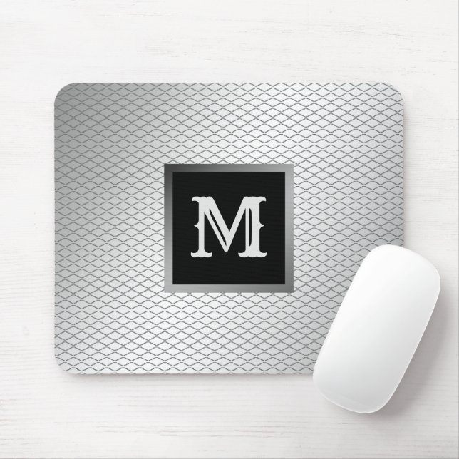Tapis De Souris Élégant luxe en métal argenté Monogramme (Avec souris)