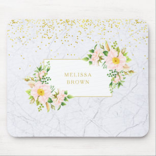Tapis De Souris Elégant Marbre Floral Chic Pastel Mousepad tendanc
