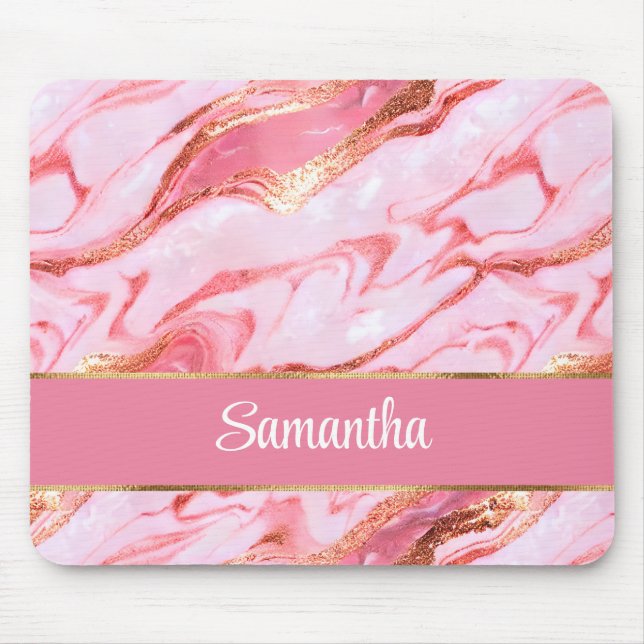 Tapis De Souris Elégant marbre rose et or Foil personnalisé (Devant)
