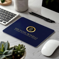 Élégant Marine Blue Leather Luxury Gold ROUND Logo
