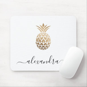Tapis De Souris Élégant minuscule ananas en cuivre doré blanc