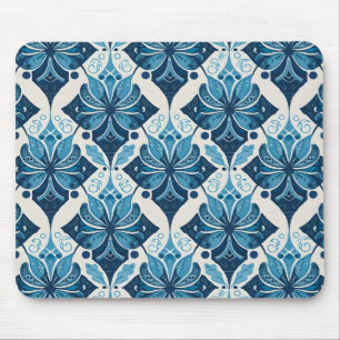 Tapis De Souris Élégant modèle floral Boho en bleu