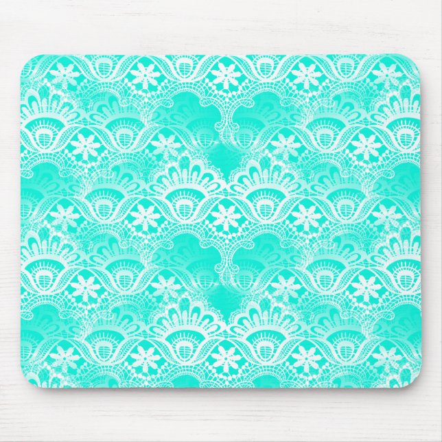 Tapis De Souris Elégant modèle Turquoise Turquoise Lace Damask Lac (Devant)