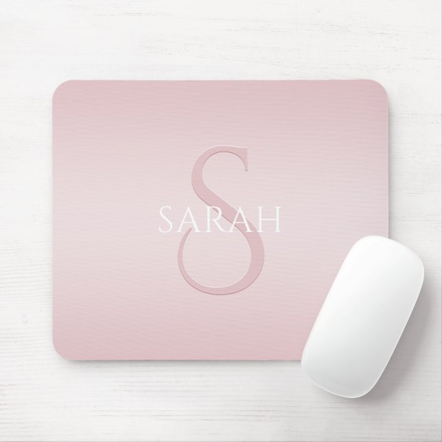 Tapis De Souris Elégant moderne Blush Pink Ombre Nom et monogramme (Avec souris)