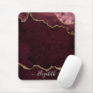 Tapis De Souris Élégant Moderne Marbre Aquarelle Géode Rose Gold