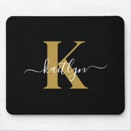 Tapis De Souris Élégant Monogramme Black Gold Script