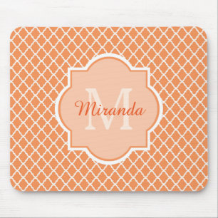 Tapis De Souris Élégant Monogramme De Quatrefoil Orange Avec Nom