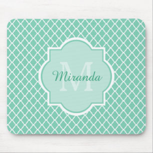 Tapis De Souris Élégant Monogramme De Quatrefoil Vert À Monnaie