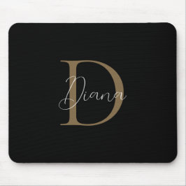 Tapis De Souris Élégant Monogramme de sommier noir Mossy Gold Scri