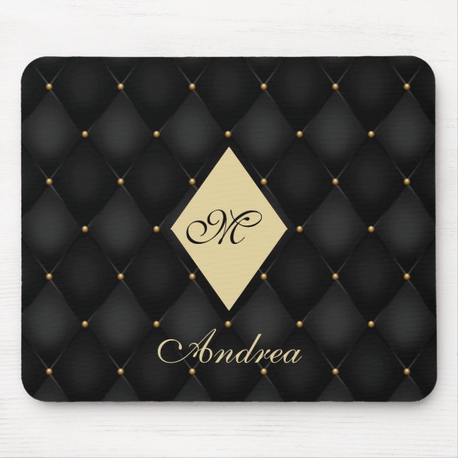 Tapis De Souris Élégant Monogramme d'or noir Tufted (Devant)