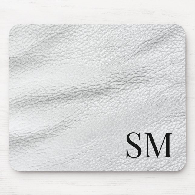 Tapis De Souris Élégant Monogramme en cuir blanc minimal (Devant)