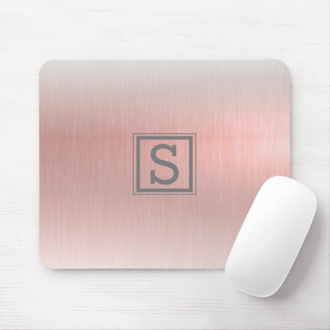 Tapis De Souris Élégant Monogramme métallique rose (Avec souris)