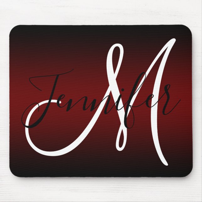 Tapis De Souris Élégant Monogramme Ombre noir et bordeaux (Devant)