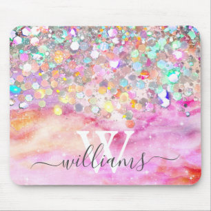 Tapis De Souris Élégant Monogramme Parties scintillant holographiq