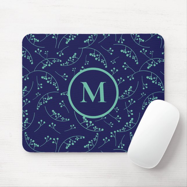 Tapis De Souris Élégant monogramme turquoise turquoise motif (Avec souris)