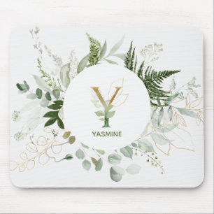 Tapis De Souris Élégant Monogramme Y vert Wreath Mouse Pad