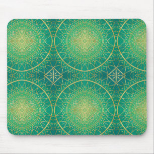 Tapis De Souris Élégant Motif de Mandala Green Emerald Gold