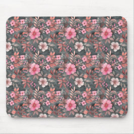 Tapis De Souris Élégant motif floral rose et gris chic