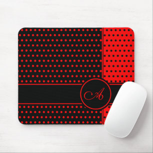 Tapis De Souris Élégant Motif Pois Noir Et Rouge, Monogramme