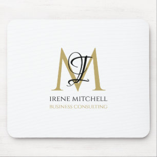 Tapis De Souris Élégant Noir Blanc Or Moderne Monogramme Nom