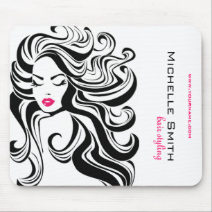 Tapis De Souris Élégant noir blanc Wavy Hairstyle extensions de ch