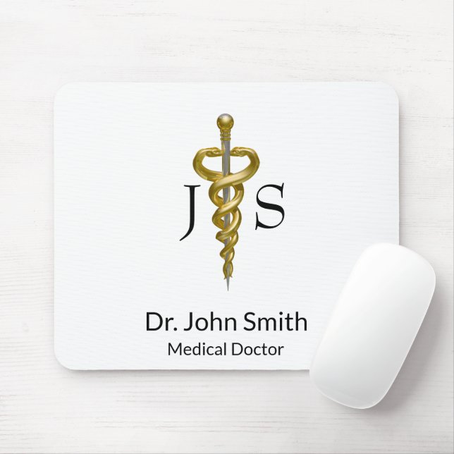 Tapis De Souris Elégant or argent Classy Noble Médicale Asclepius (Avec souris)